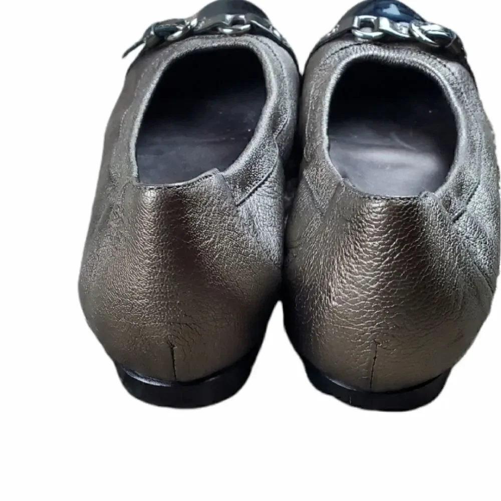 AGI Atillo Gusti Leumbruni Metallic & Black Patent Leather Ballet Flats